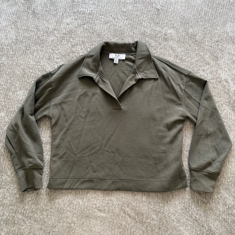 MAGASCHONI Olive Green‎ Collared Pullover Top Size S